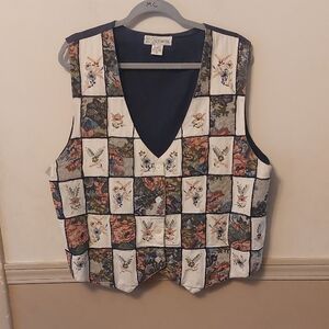 Vintage Chrysantheme Floral Patchwork Vest Plus Sz 2X